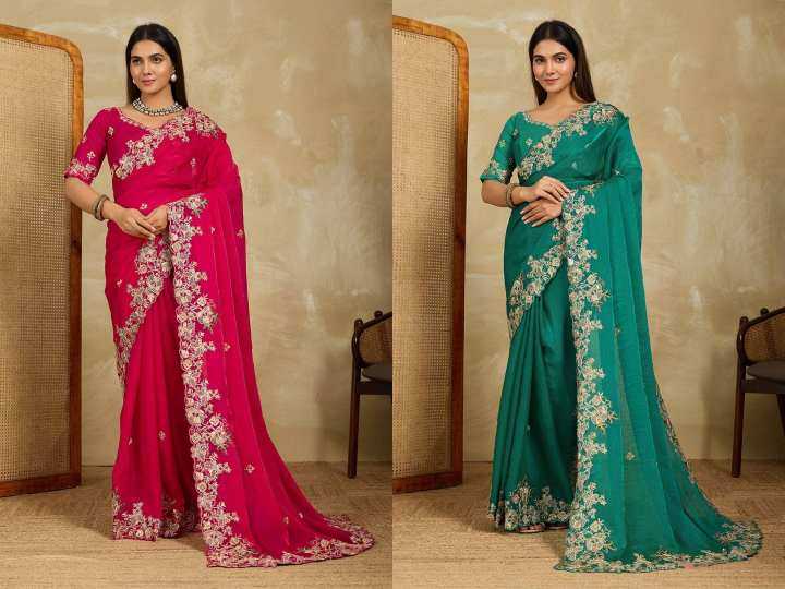 Chiffon  Embroidered Cutwork Saree
